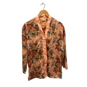 Victoria Secret Gold Label VTG Small Night Shirt Satin Pink Floral  Pajamas